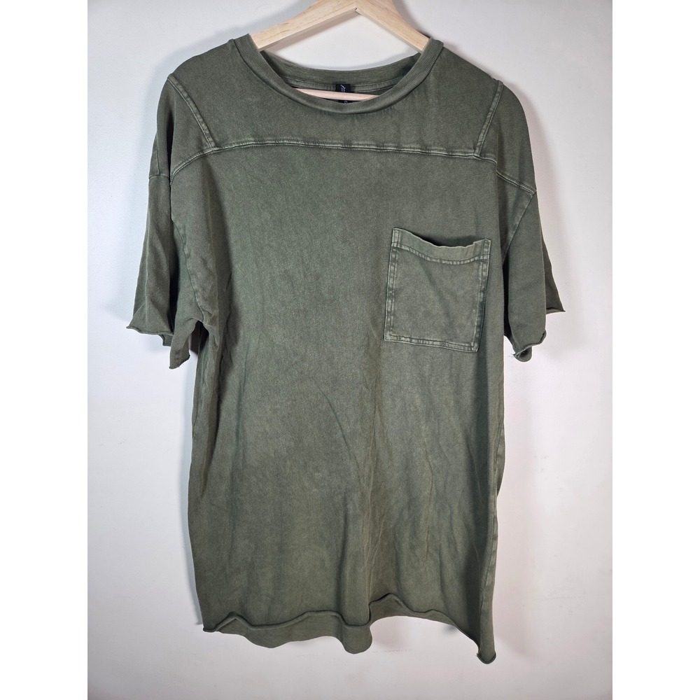 Out From Under Pocket Tee Men S Green Acid Wash Raw Edge Hem Streetwear Earthy